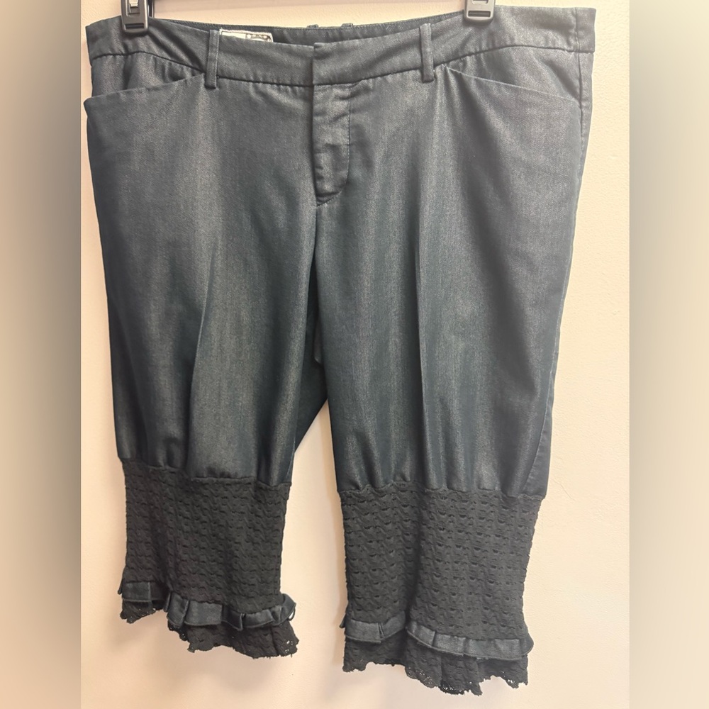 EUC Handmade Vintage Cropped Women's Deep Blue/Black Pants w/Lace and Satin Trim